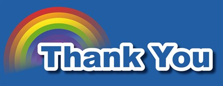 Graphic with a rainbow and text which reads 'Thank You'