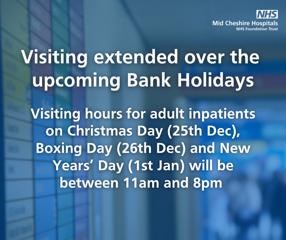 Visiting Extended over the upcoming Bank Holidays graphic detailing the opening hours